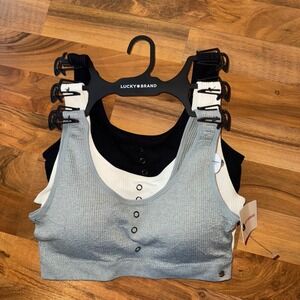 Lucky Brand Seamless Ribbed Comfort Bra 3-Pack Gray White Black New lounge comfy